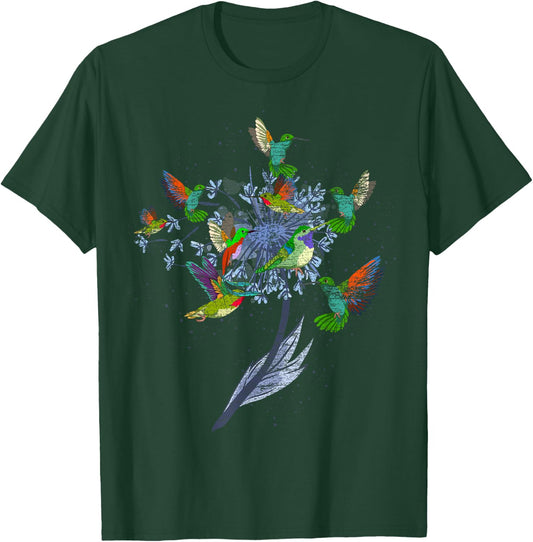 Vintage Nature Animal Bird Lover Flowers Pretty Hummingbird T-Shirt - T-Shirt | Forest