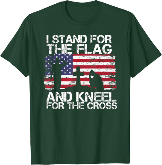 I Stand for The Flag and Kneel for The Cross US Flag T-Shirt - T-Shirt | Forest