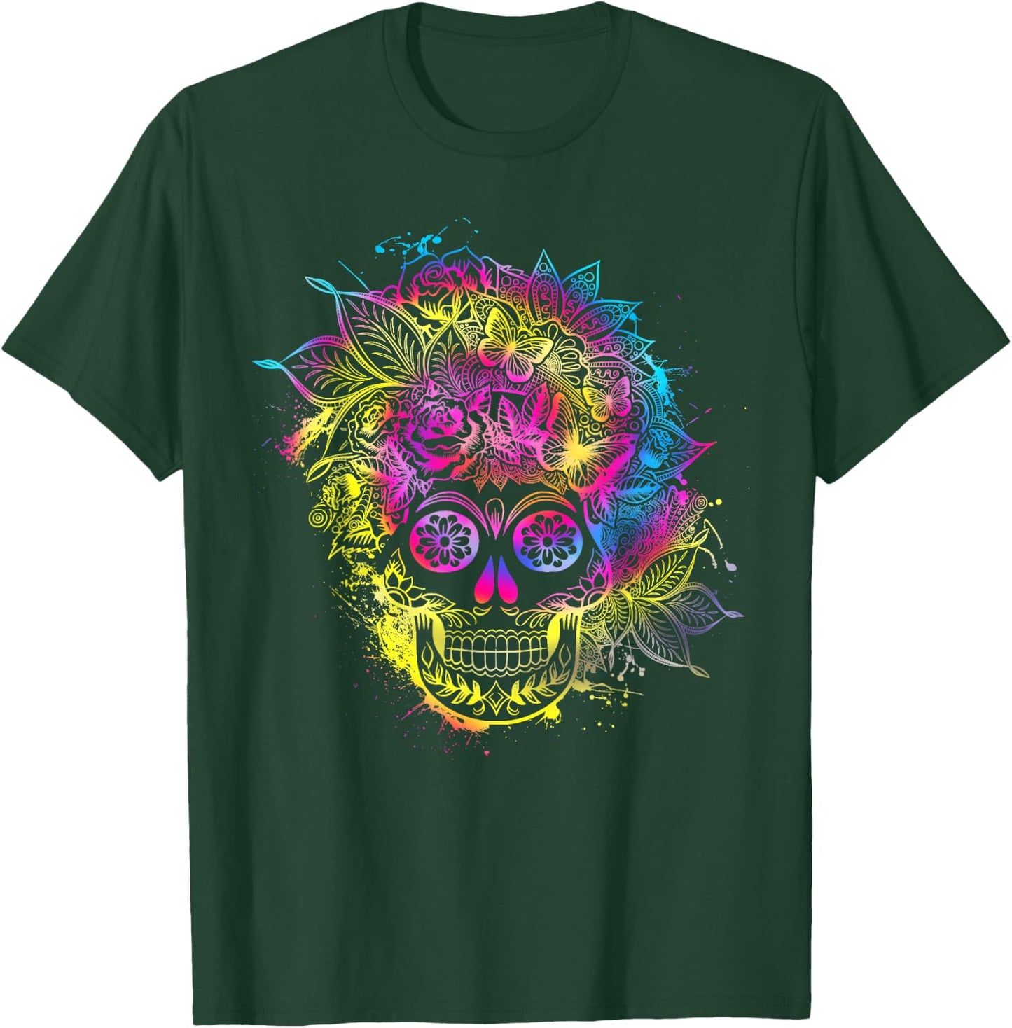 Butterflies Sugar Skull Day of the Dead Dia De Muertos T-Shirt - T-Shirt | Forest