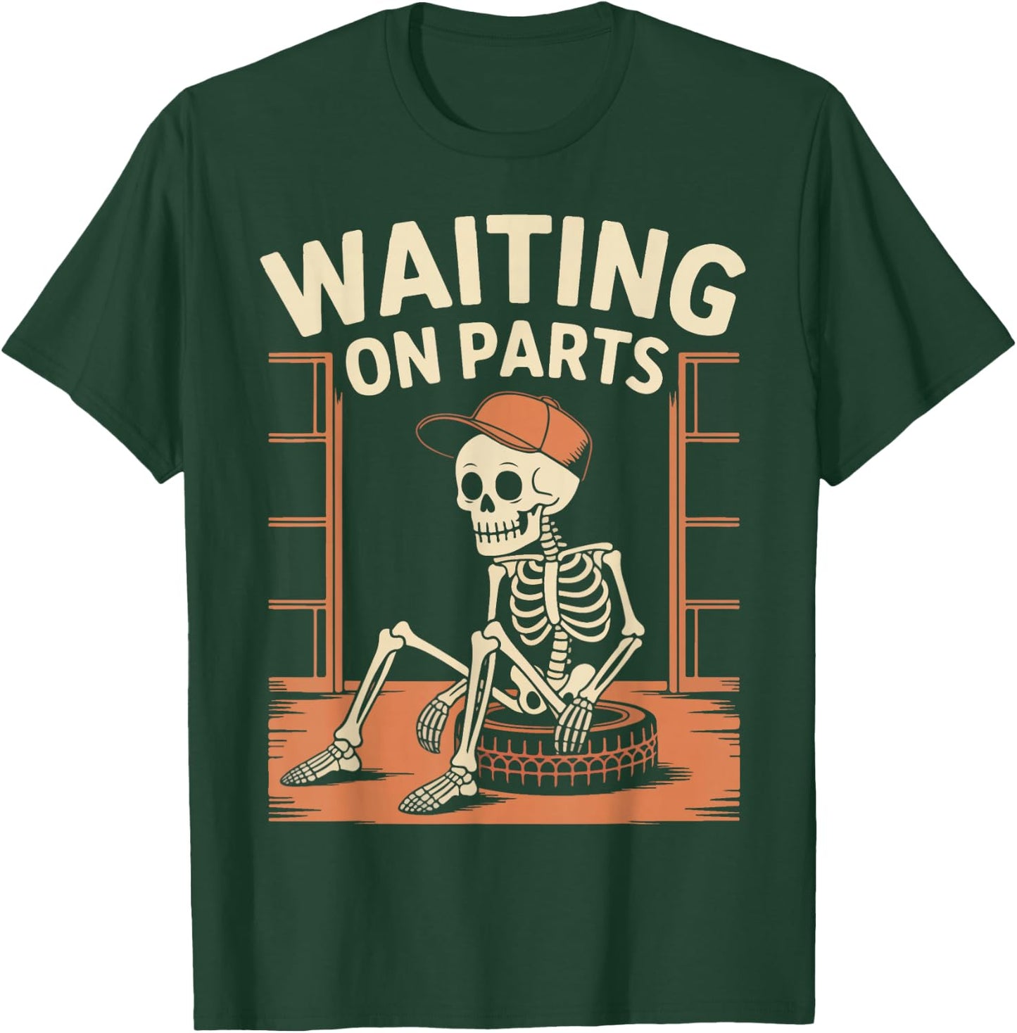 Funny Waiting On Parts Mechanic Skeleton Auto Repair Life T-Shirt - T-Shirt | Forest