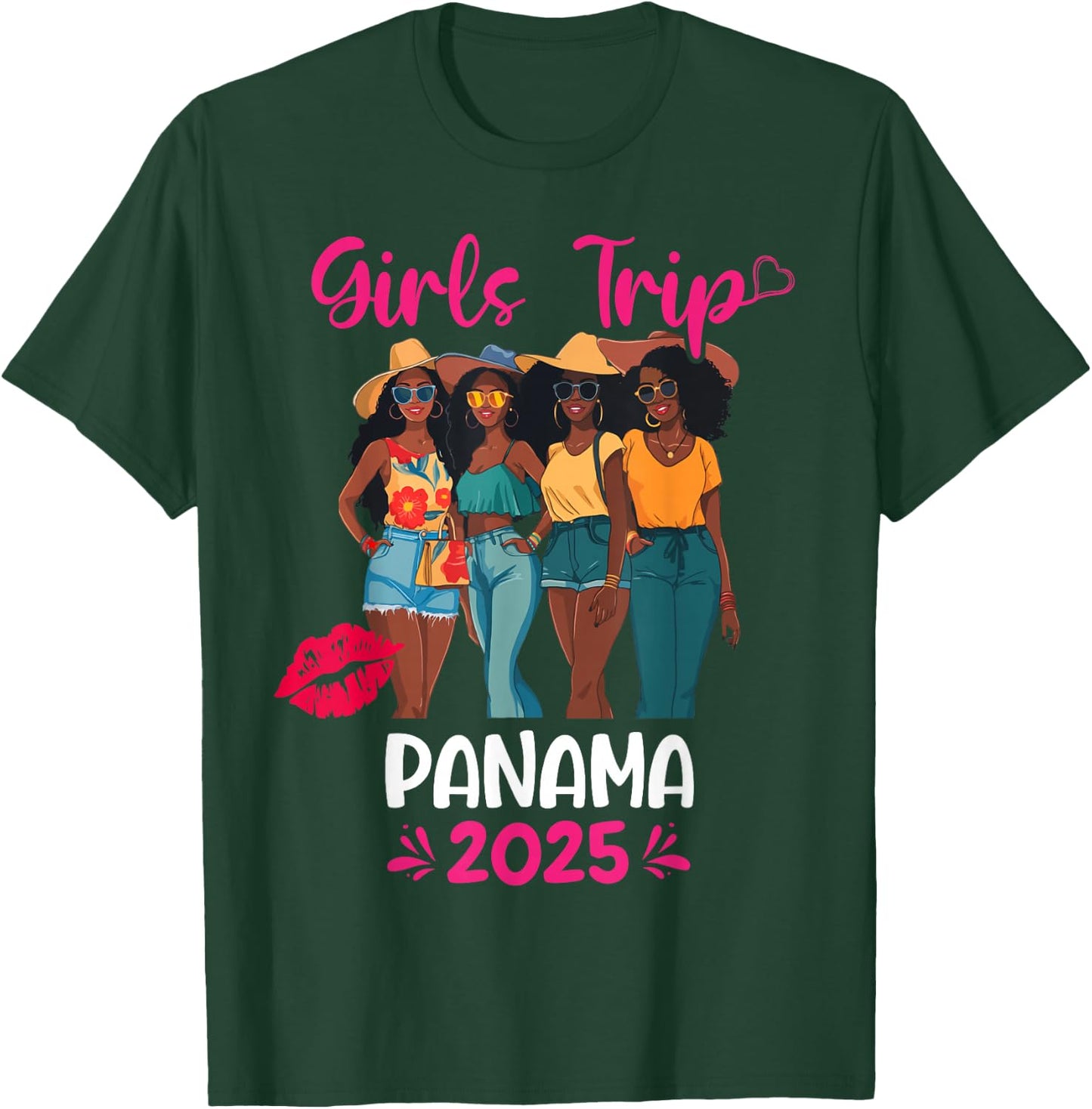 Black Girls Trip Panama 2025 Vacation Matching T-Shirt - T-Shirt | Forest