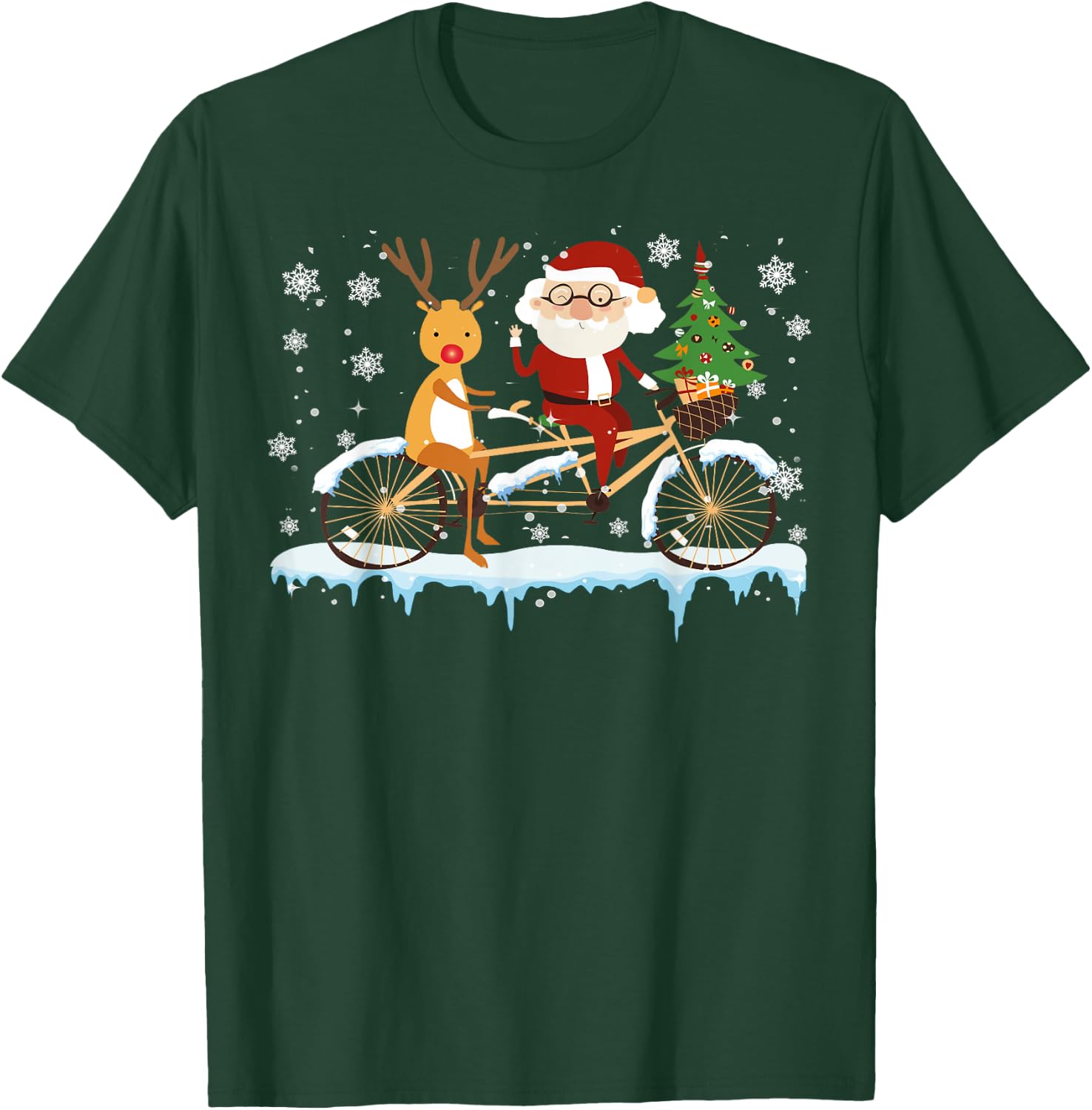 Santa And Reindeer Riding Bicycle Christmas Santa Reindeer T-Shirt - T-Shirt | Forest