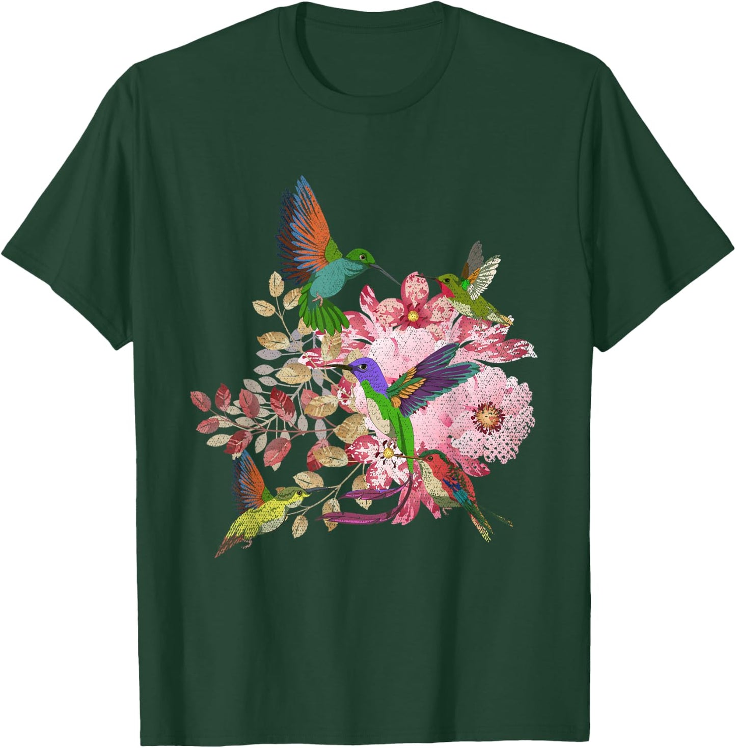 Floral Pretty Bird Flowers Animal Lover Vintage Hummingbird T-Shirt - T-Shirt | Forest