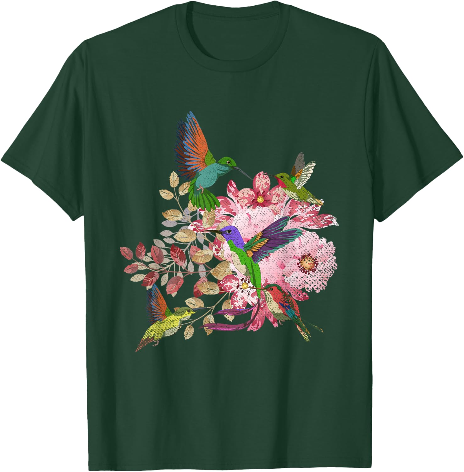Floral Pretty Bird Flowers Animal Lover Vintage Hummingbird T-Shirt - T-Shirt | Forest