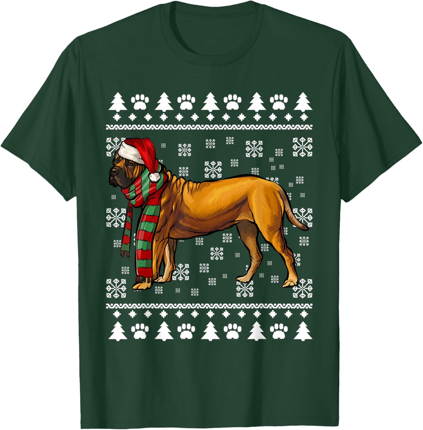 Boerboel Dog Santa Hat Xmas Ugly Christmas T-Shirt - T-Shirt | Forest