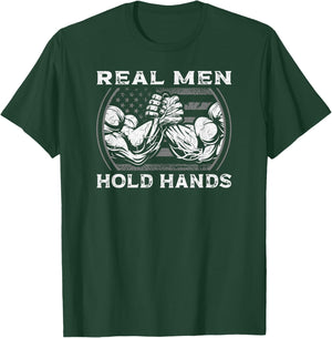 Real Men Hold Hands USA Flag Funny Arm Wrestling T-Shirt - T-Shirt | Forest