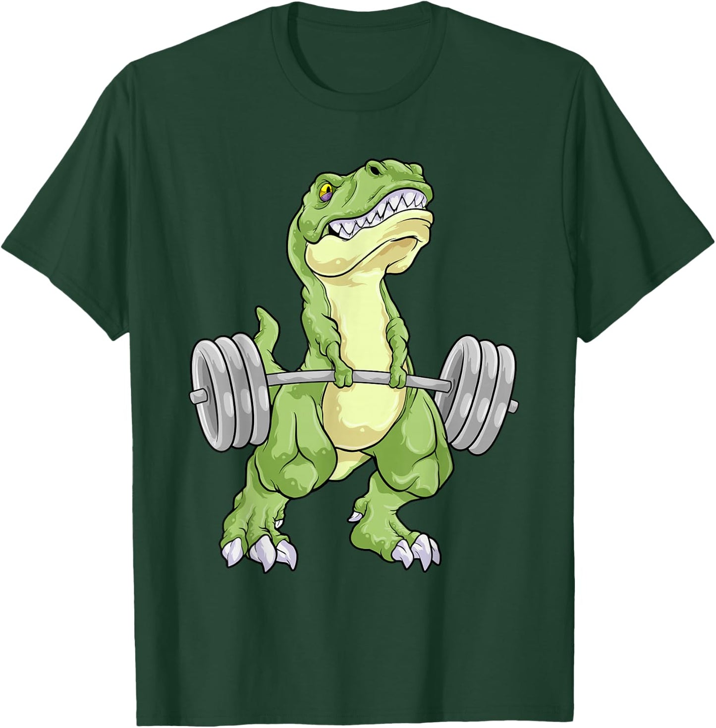 Dinosaur Gym Weightlifting T-Rex Fitness Workout Deadlift T-Shirt - T-Shirt | Forest