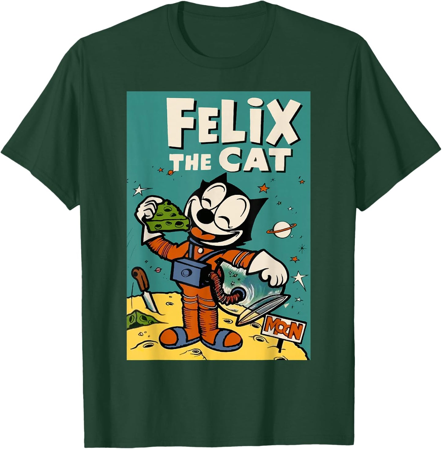 Felix the Cat Moon Dreamer - Retro 1920s Celestial Animation T-Shirt - T-Shirt | Forest