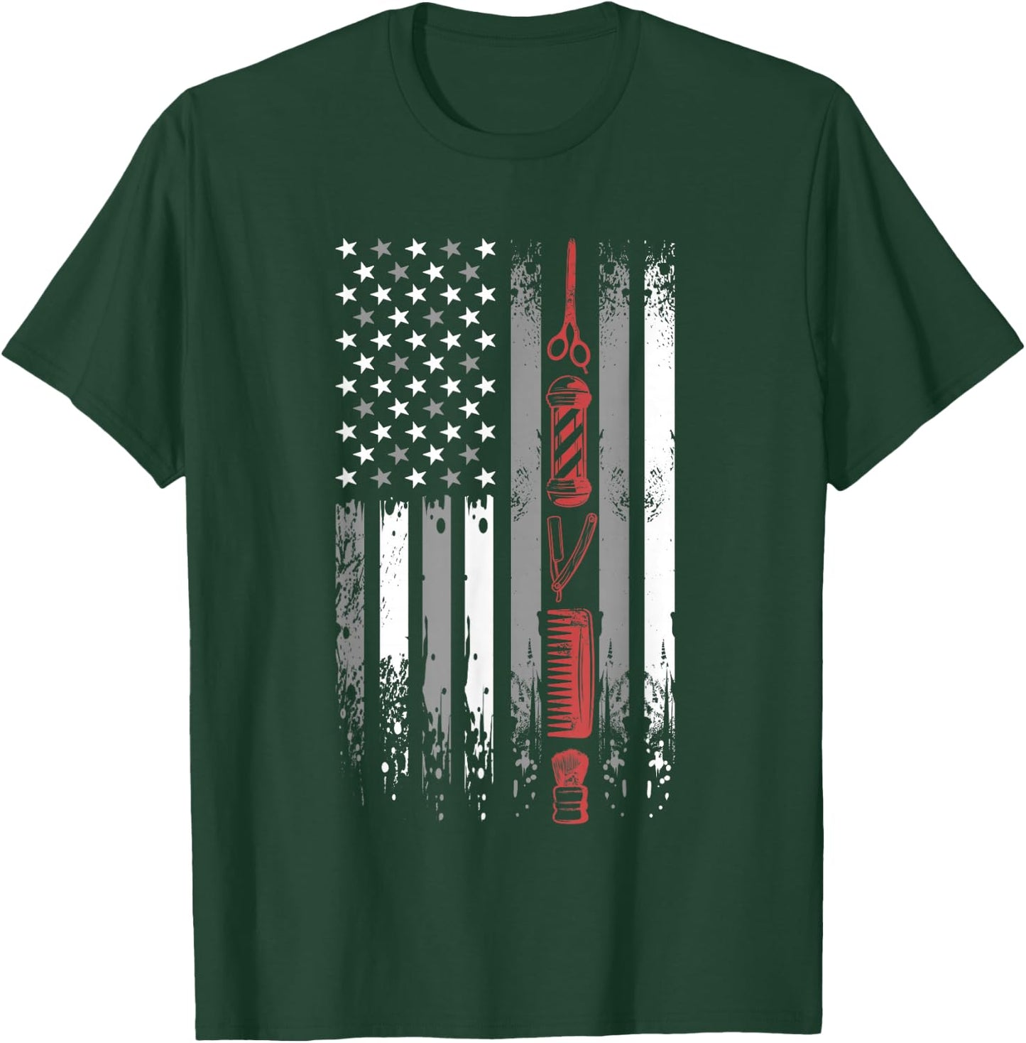 Barber US Flag - Hairdresser Hairstylist Barbershop Barber T-Shirt - T-Shirt | Forest