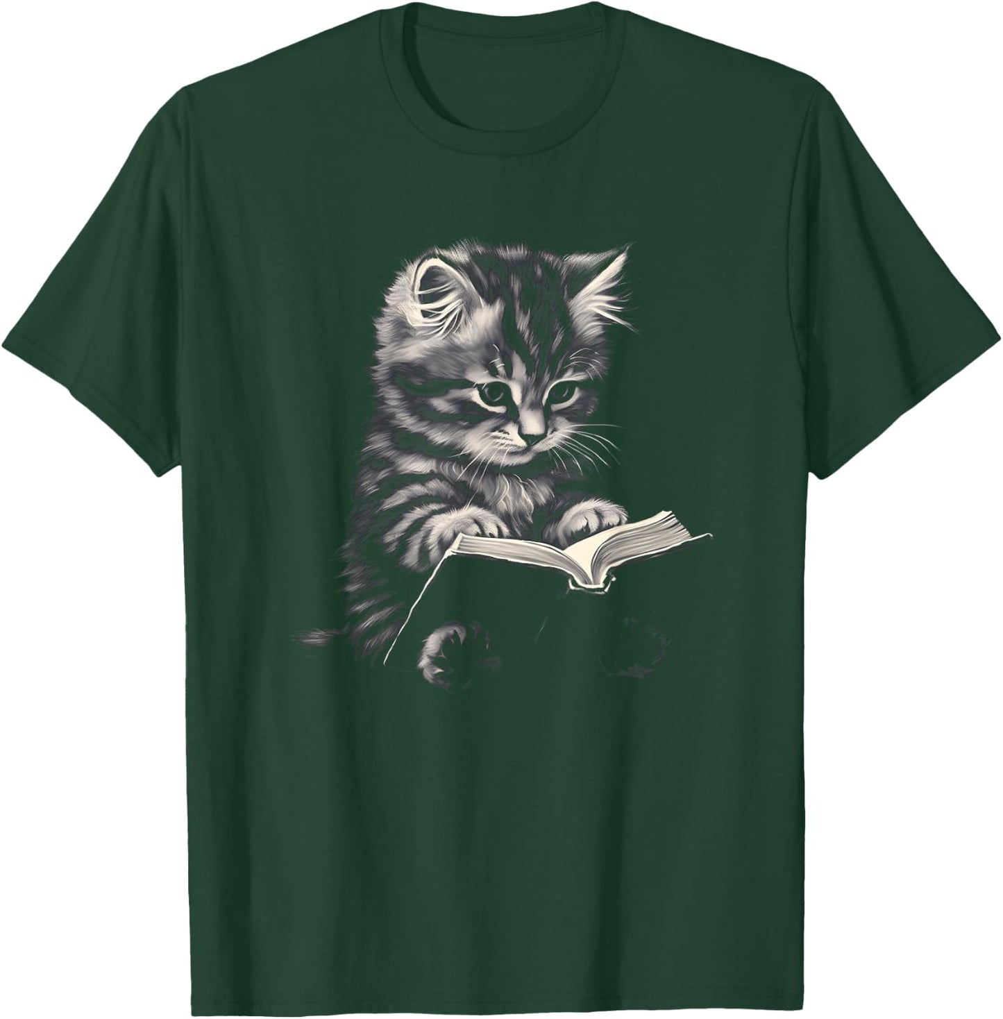 Cute Cat Reading Book Teacher Librarian Cat Lover Book Club Men Women Kids T-Shirt - T-Shirt | Forest