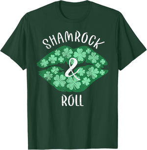 Shamrock & Roll Green Lips St Patrick's Day Vintage T-Shirt - T-Shirt | Forest