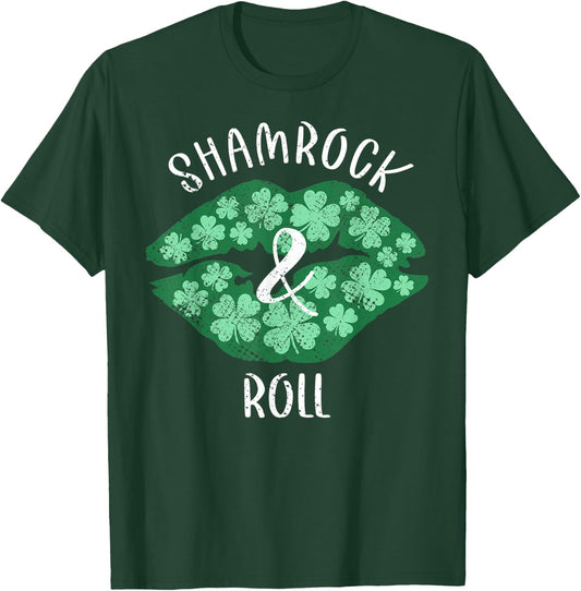 Shamrock & Roll Green Lips St Patrick's Day Vintage T-Shirt - T-Shirt | Forest