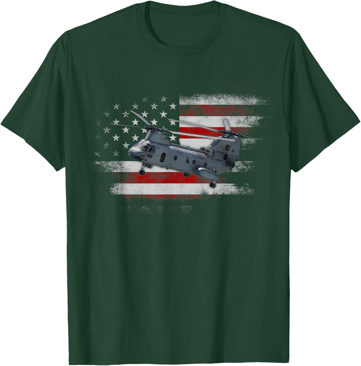 CH-47 Chinook Helicopter USA American Flag Helicopter Pilot T-Shirt - T-Shirt | Forest