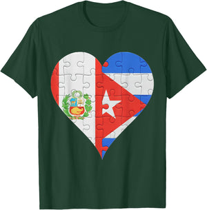 Peruvian Cuban Flag Heart T-Shirt - T-Shirt | Forest