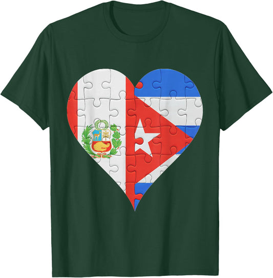 Peruvian Cuban Flag Heart T-Shirt - T-Shirt | Forest