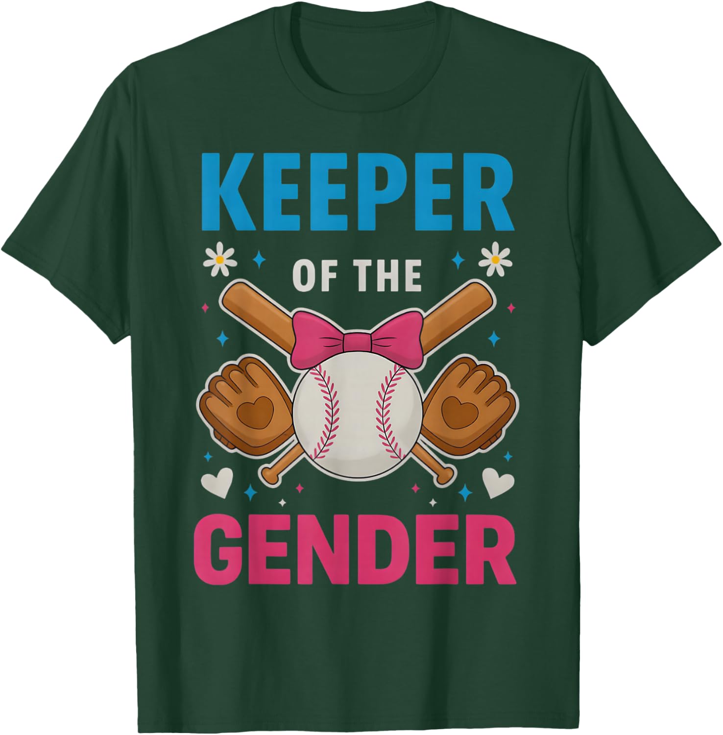 Keeper Of The Gender Baseball or Bows Funny Reveal Party Mom T-Shirt - T-Shirt | Forest