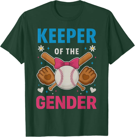 Keeper Of The Gender Baseball or Bows Funny Reveal Party Mom T-Shirt - T-Shirt | Forest