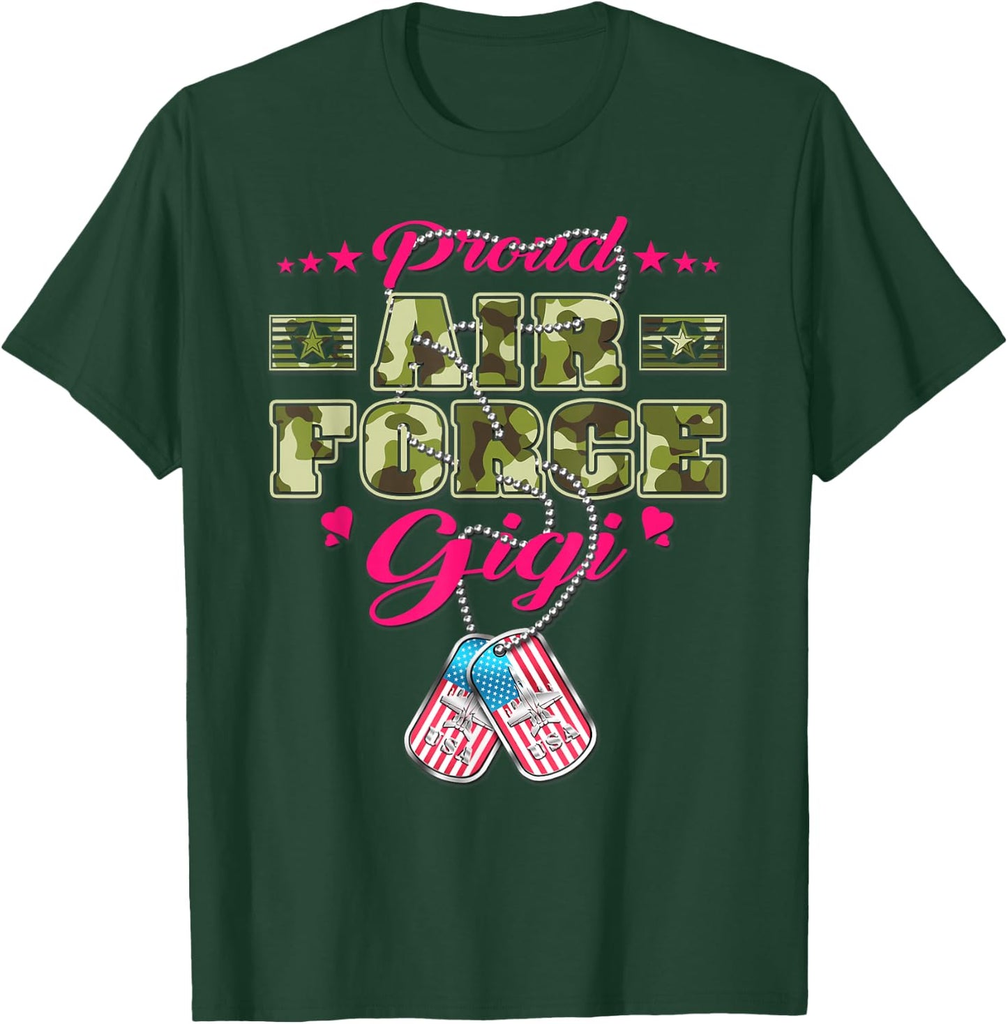 Proud Air Force Gigi - Camo US Flag Dog Tag Military Grandma Women T-Shirt - T-Shirt | Forest