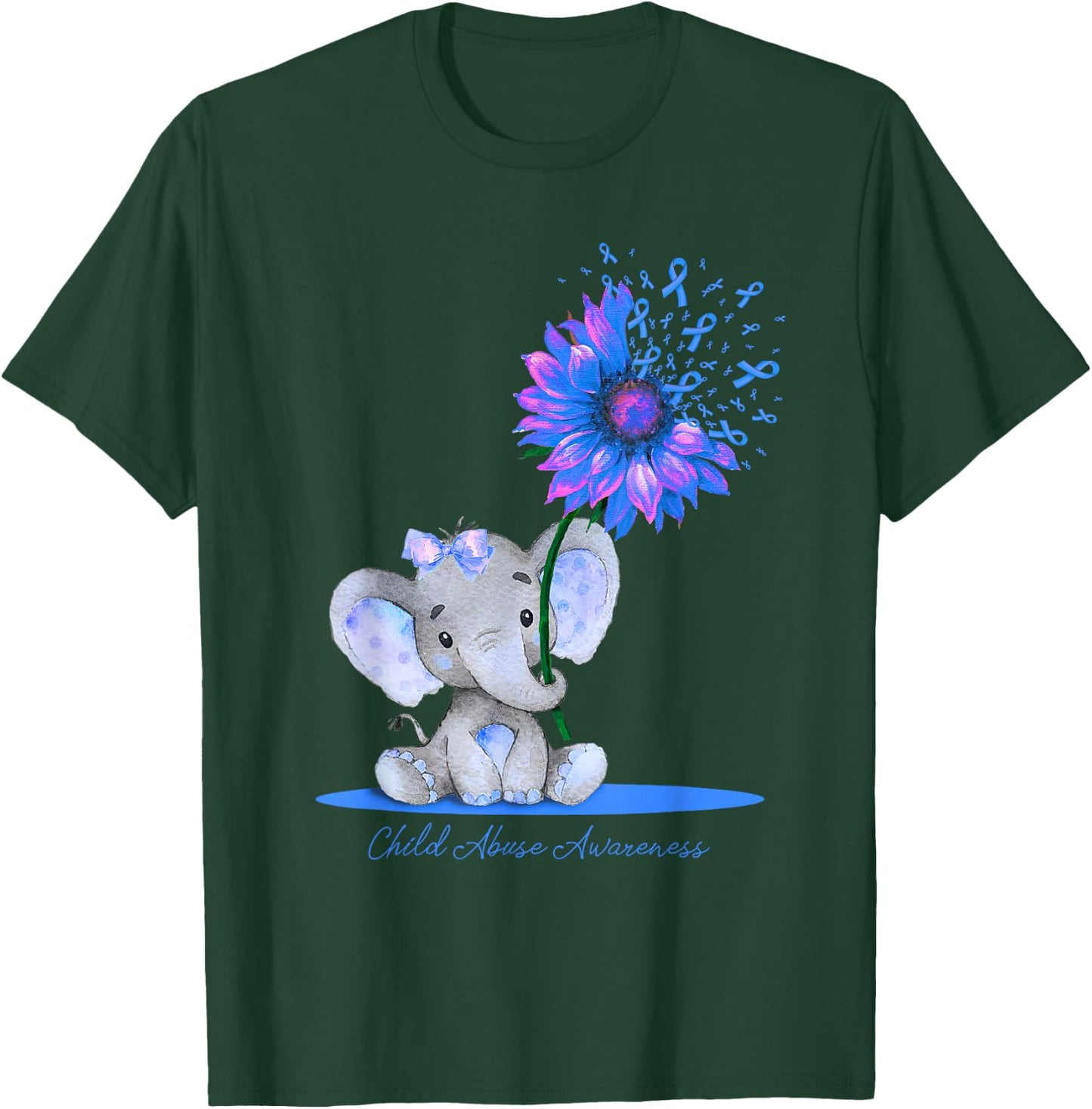 CHILD ABUSE AWARENESS Cute Elephant Sunflower Light Blue T-Shirt - T-Shirt | Forest