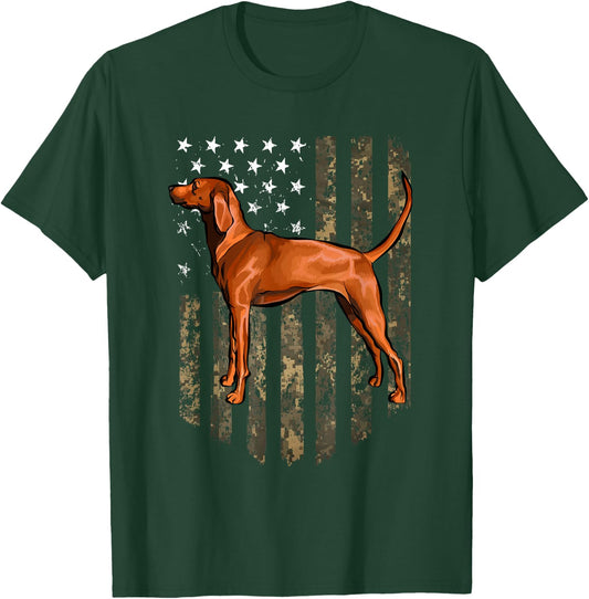 Camo American Flag Redbone Coonhound 4th of July USA T-Shirt - T-Shirt | Forest