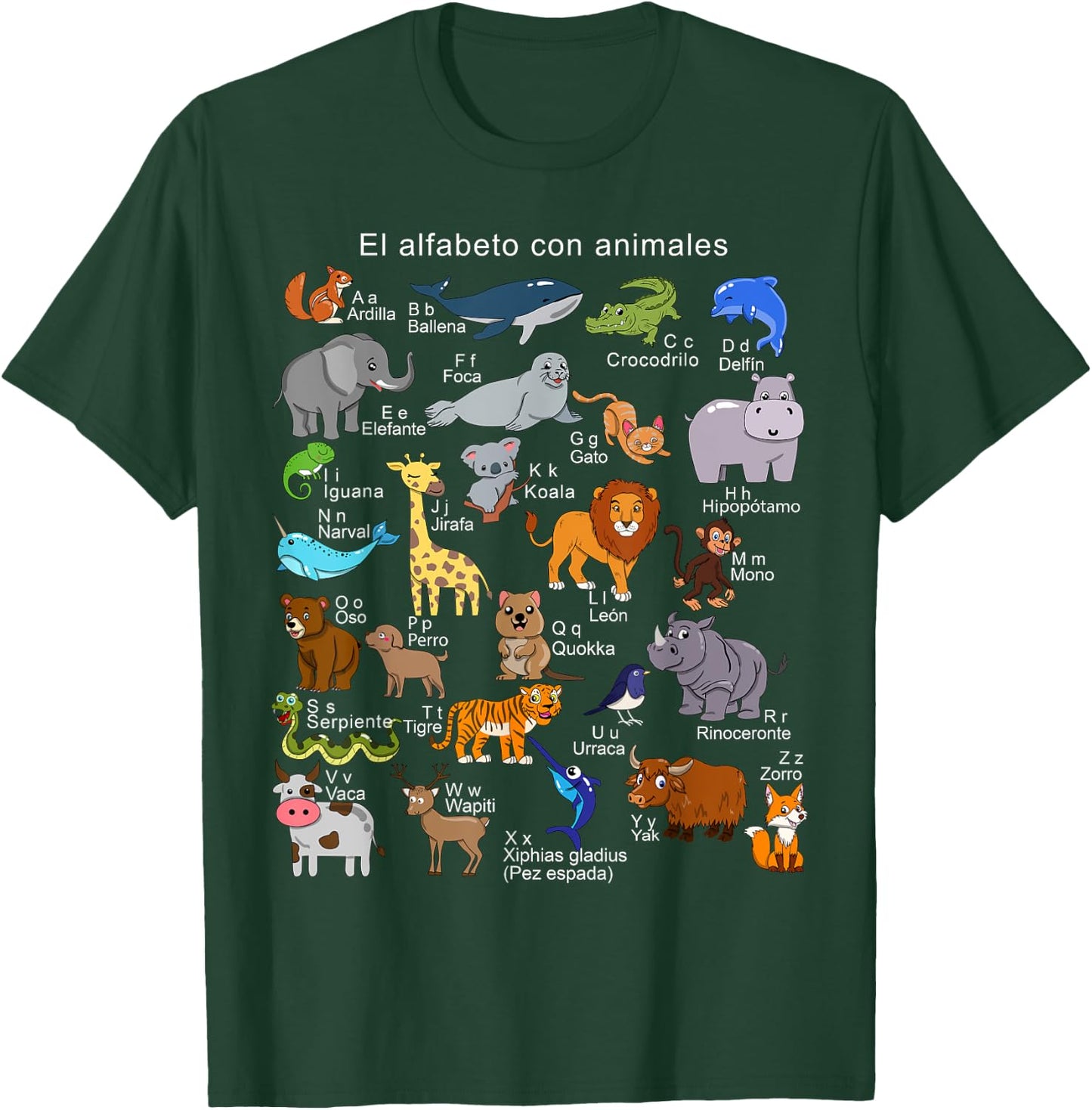 Spanish Animals Alphabet A-Z ABC of the Wildlife T-Shirt - T-Shirt | Forest