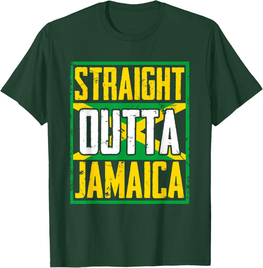 Straight Outta Jamaica | Caribbean Country | Jamaican Flag T-Shirt - T-Shirt | Forest