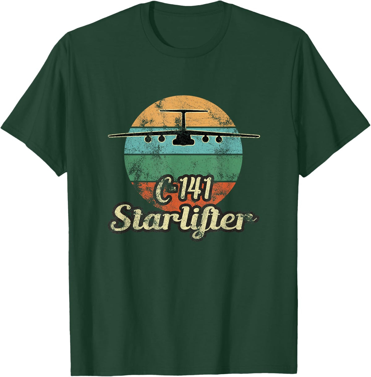 C-141 Starlifter Retro Sunset Airlift Cargo Airplane T-Shirt - T-Shirt | Forest