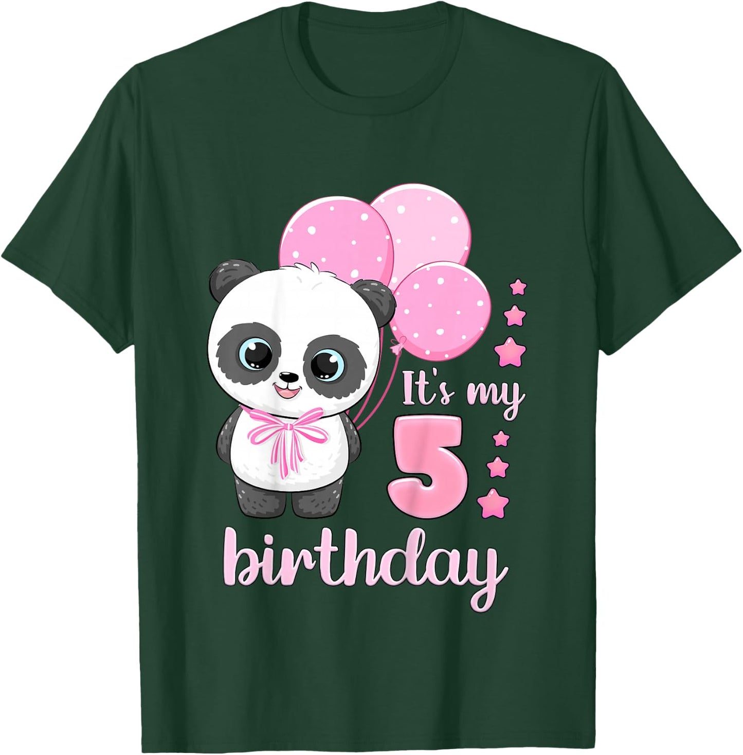 Birthday Girl 5th Panda Pink Balloons T-Shirt - T-Shirt | Forest