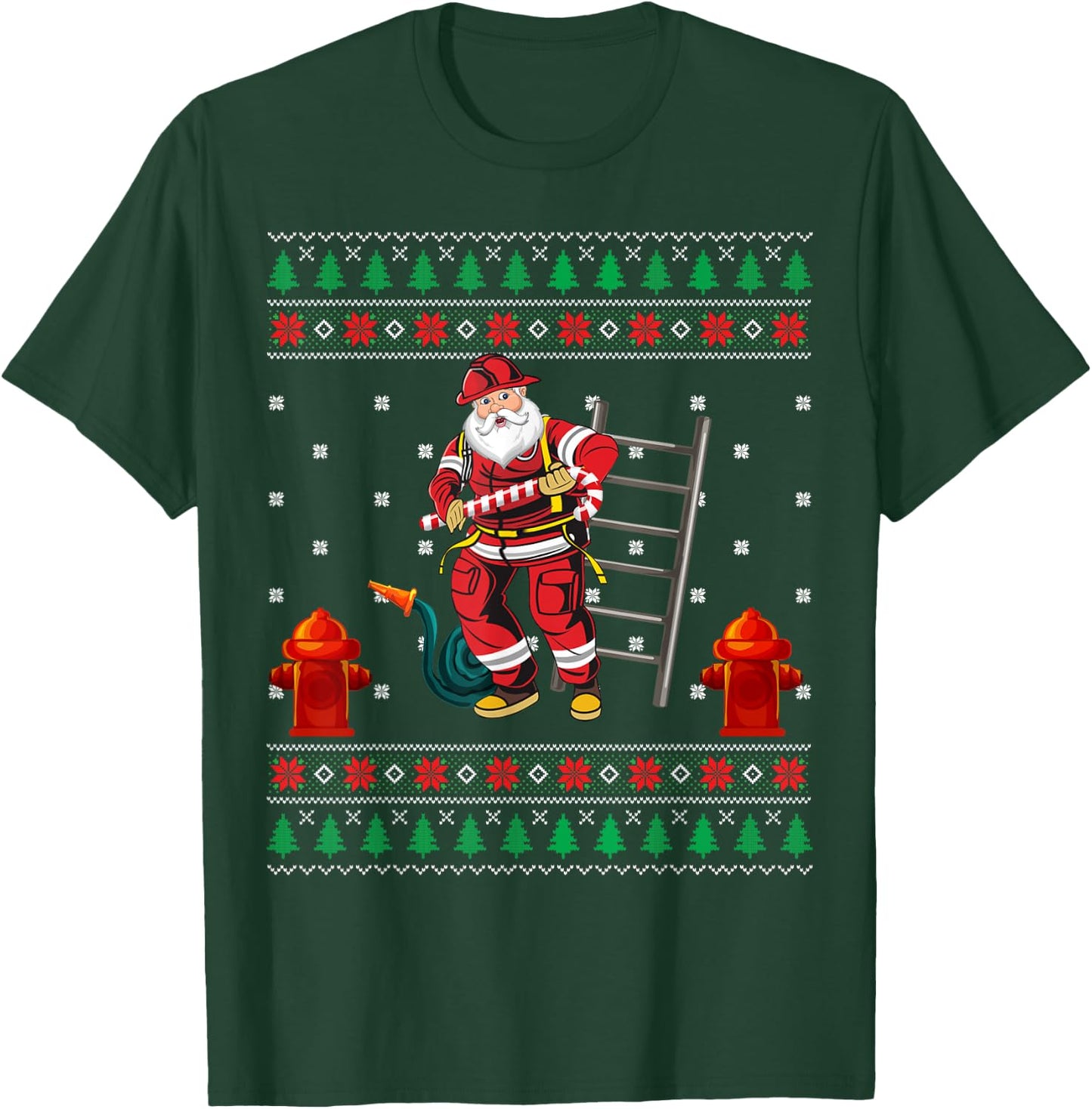 Funny Firefighter Fireman Ugly Christmas Santa Claus Pajama T-Shirt - T-Shirt | Forest
