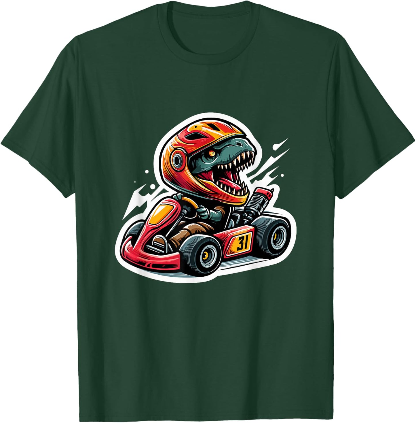 Funny Dinosaur On A Go Kart T-Rex Go Kart Racing T-Shirt - T-Shirt | Forest