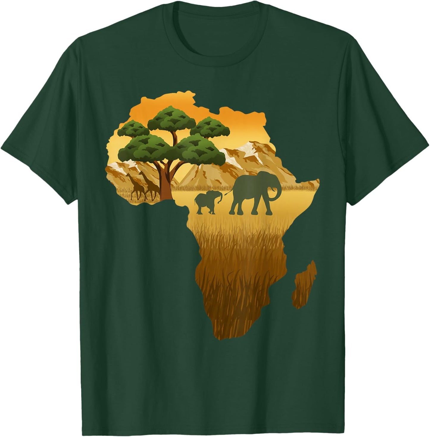 African Savannah Safari Wild Animals Africa Map T-Shirt - T-Shirt | Forest