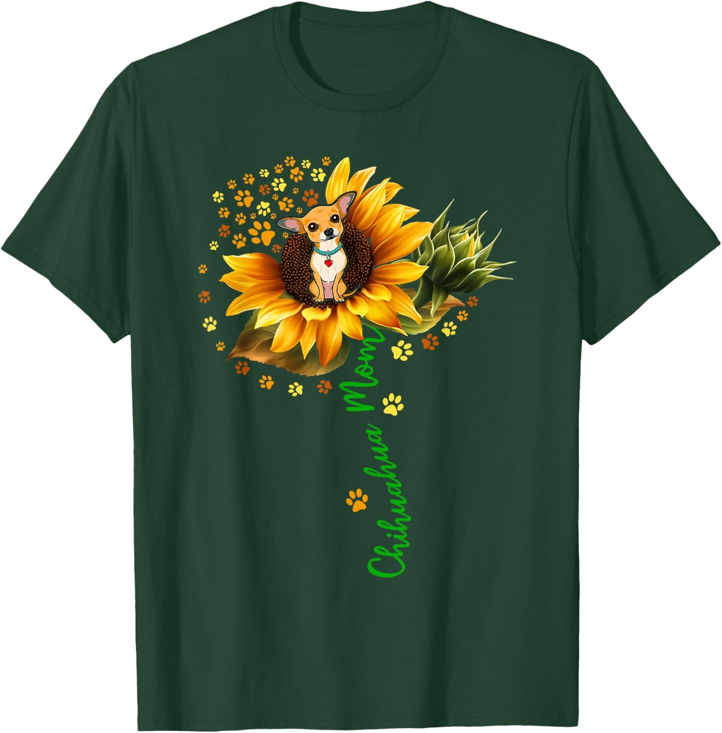 Chihuahua Mom Funny Chihuahua On Sunflower Dog Paws Flower Women Girls Kids T-Shirt - T-Shirt | Forest