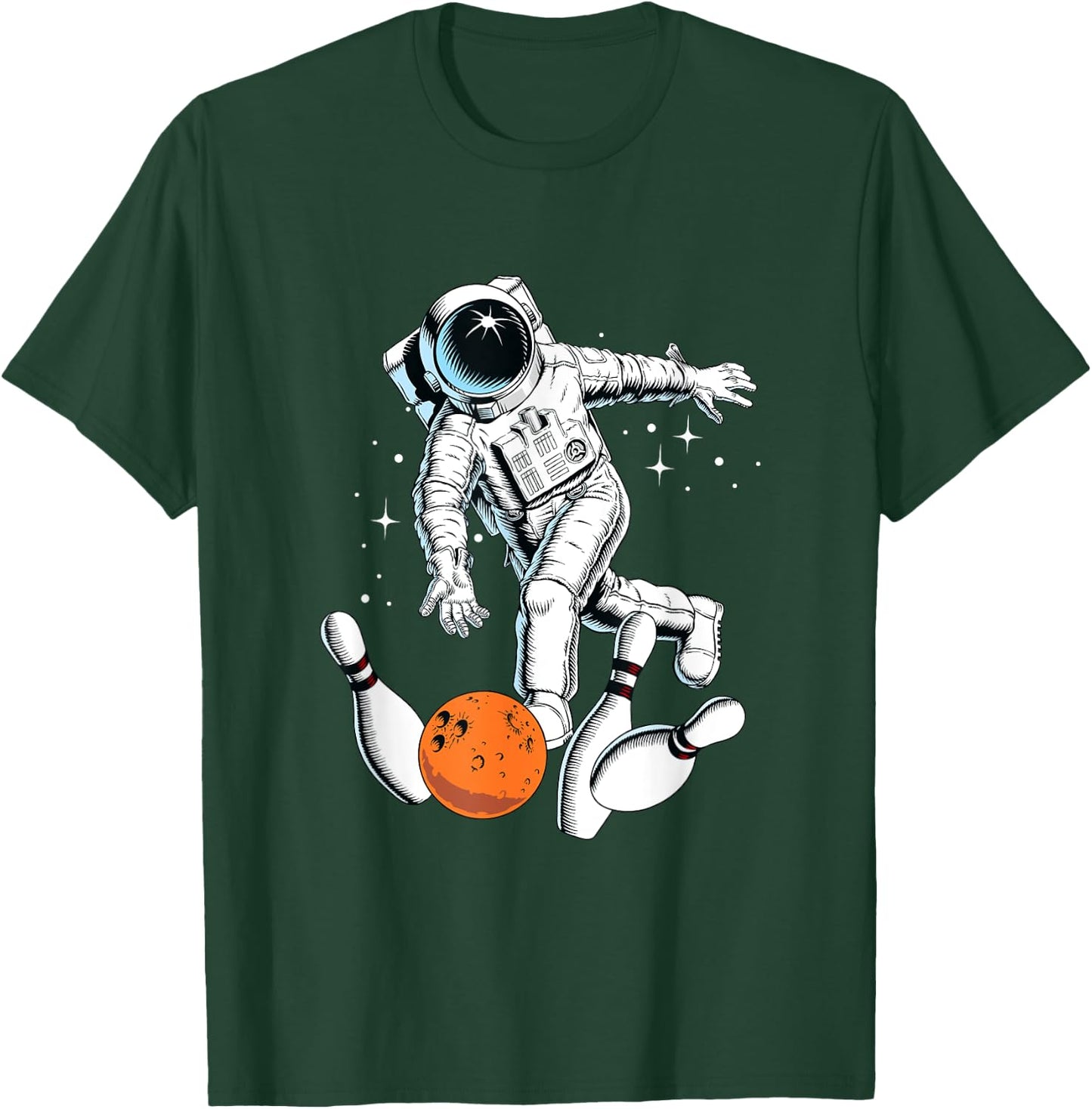 Cool Space Astronaut Playing Bowling Graphic Designs Fun T-Shirt - T-Shirt | Forest