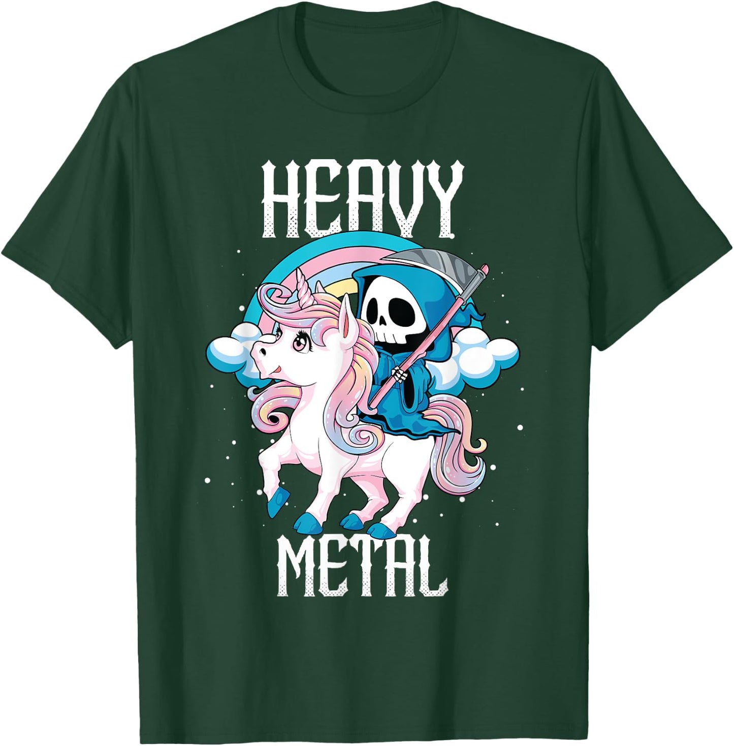 Kawaii Pastel Heavy Metal Rock Rainbow Grim Reaper Unicorn T-Shirt - T-Shirt | Forest