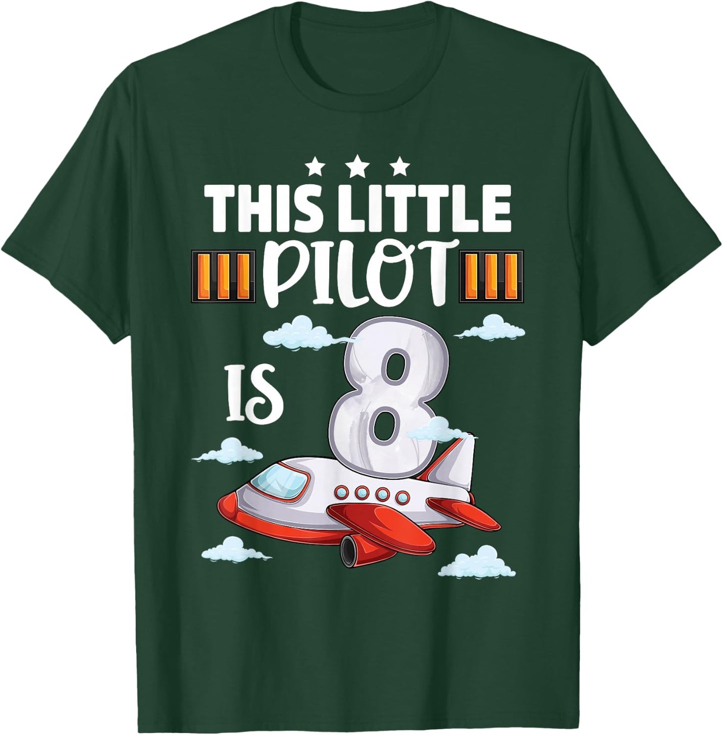 8 year old Boy Girl Airplane Pilot 8th Birthday Aircraft T-Shirt - T-Shirt | Forest