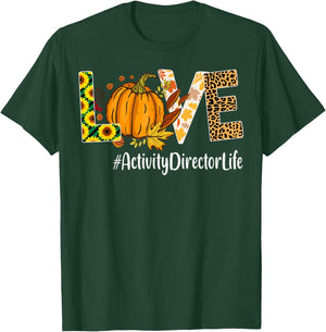Activity Director Love Fall Pumpkin leopard Halloween Autumn T-Shirt - T-Shirt | Forest