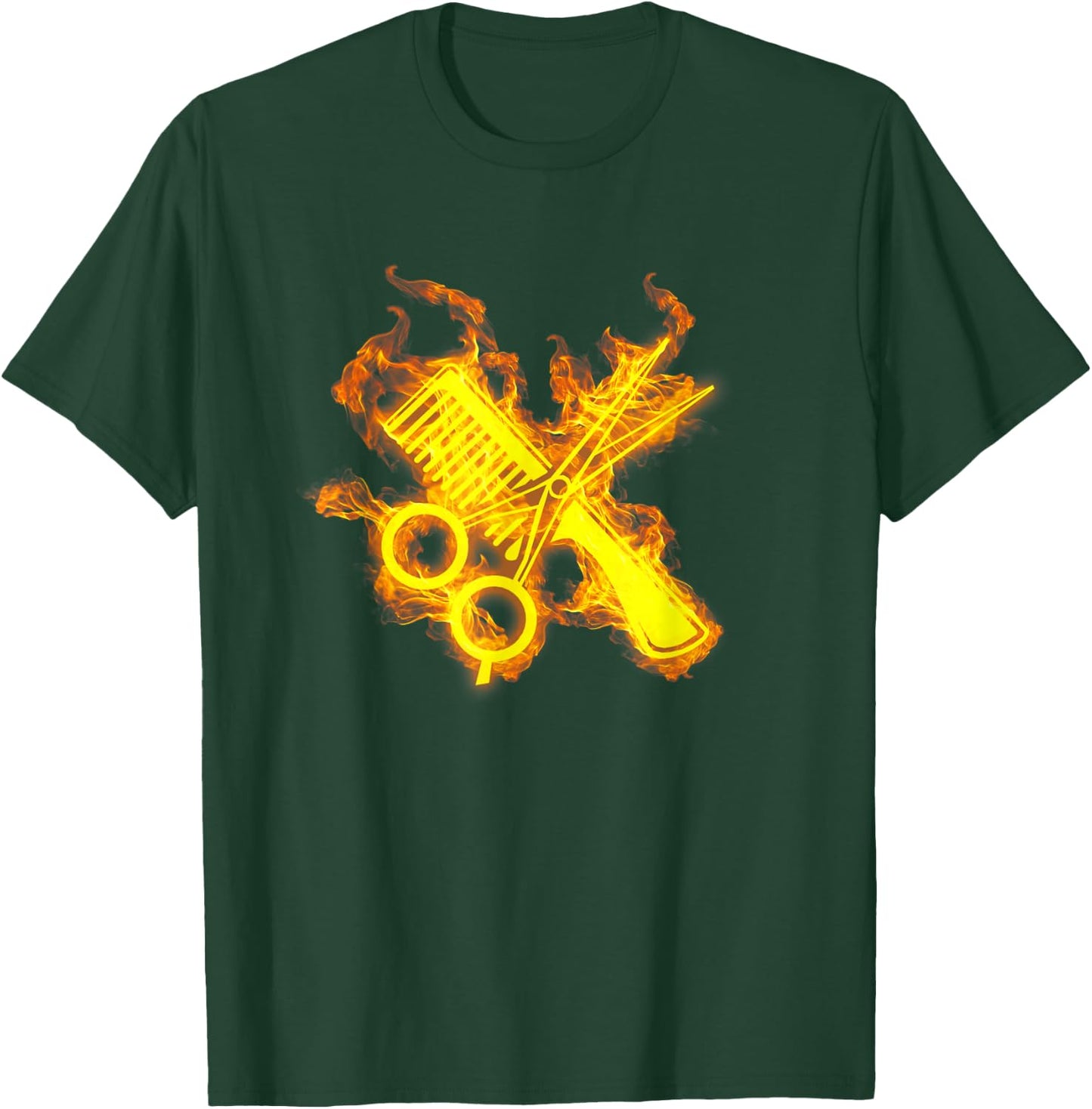 Fire Scissors And Comb Flames Barber Hairdresser T-Shirt - T-Shirt | Forest