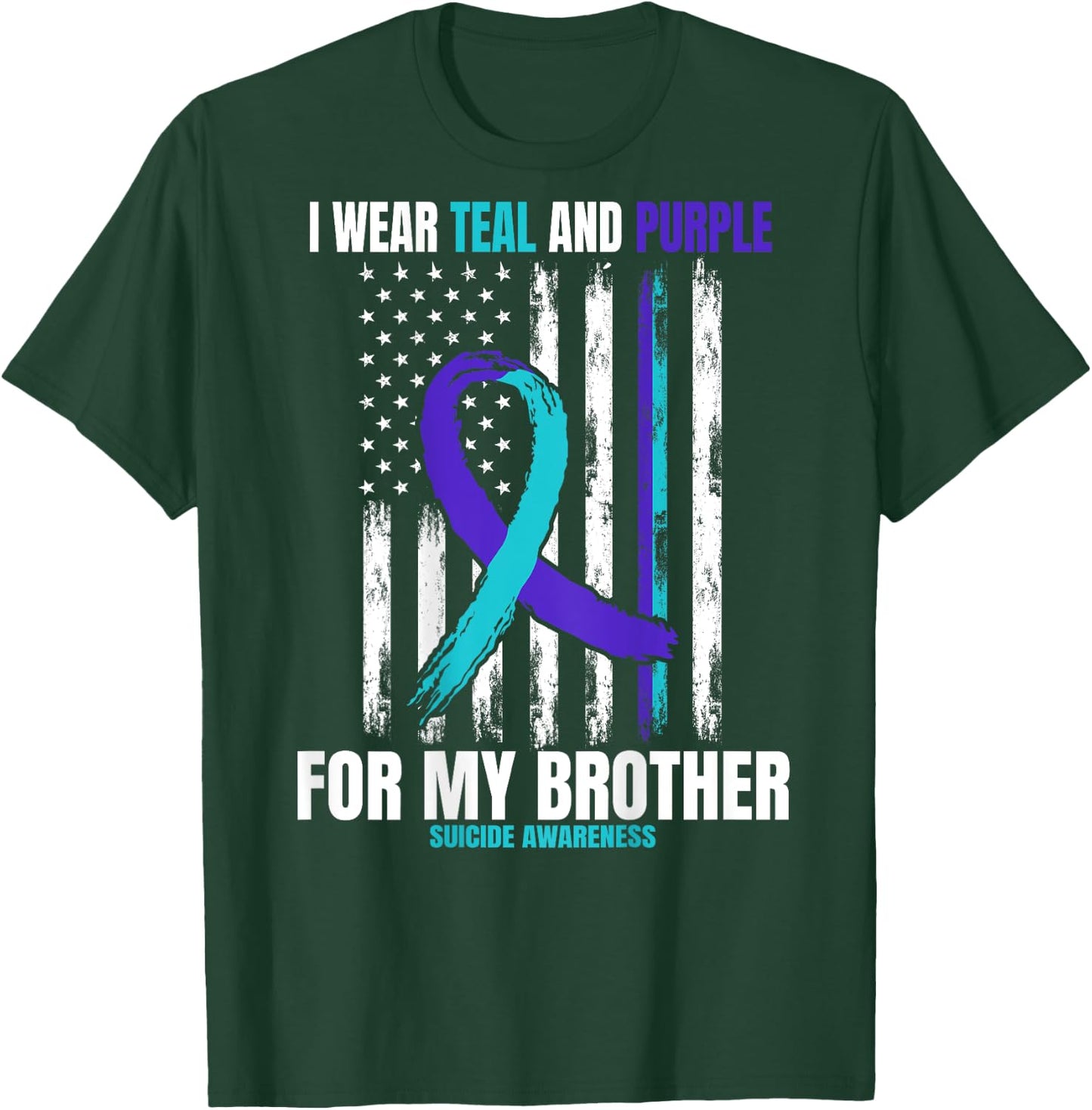 In Memory Of Brother Suicide Awareness Flag Graphic on Back T-Shirt - T-Shirt | Forest