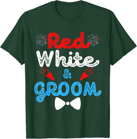 Red White And Groom Funny Wedding Party 4th of July T-Shirt - T-Shirt | Forest