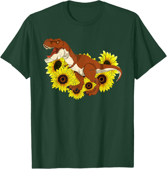 Floral Sunshine Yellow Flowers T-Rex Sunflowers Dinosaur T-Shirt - T-Shirt | Forest