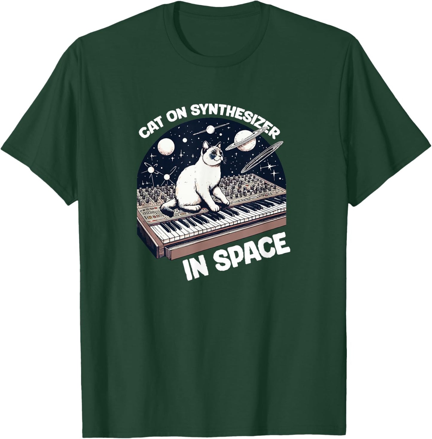 Cat Synthesizer in Space Funny T-Shirt - T-Shirt | Forest