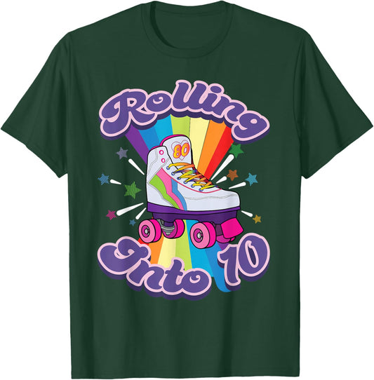 Roller Skating 10 Year Old 10th Birthday Girl Skate 80s Gift T-Shirt - T-Shirt | Forest