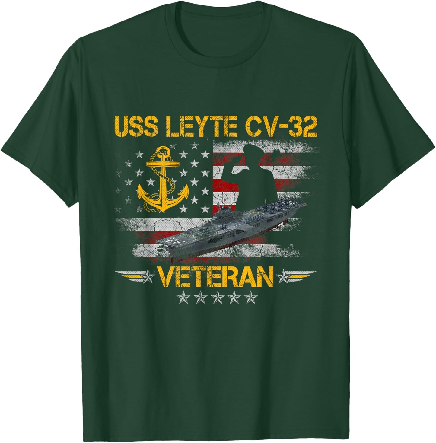USS Leyte CV-32 Aircraft Carrier Veteran Flag Veterans Day T-Shirt - T-Shirt | Forest