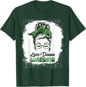 Liver Disease Warrior Bleached Messy Bun Survivor Believe T-Shirt - T-Shirt | Forest