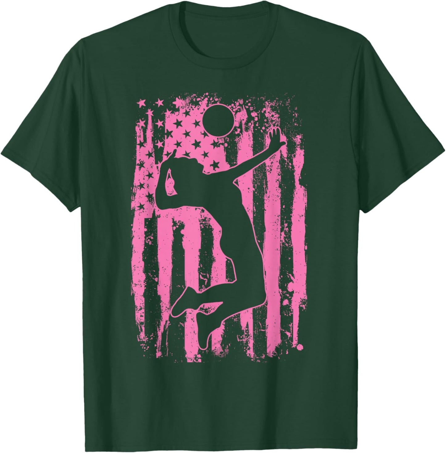Volleyball Girl USA Flag Volleyball Player T-Shirt - T-Shirt | Forest