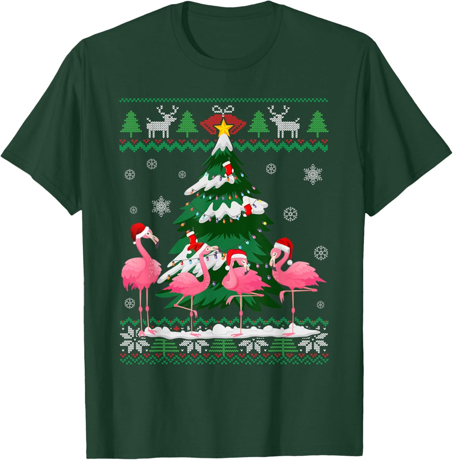 Flamingo Ugly Christmas Sweater Shirt Light Pink Xmas Pajama T-Shirt - T-Shirt | Forest