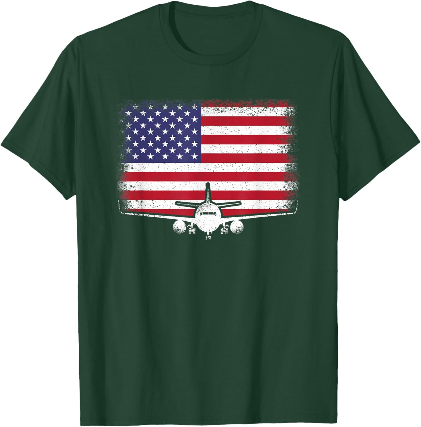 Funny Pilot Clothes Black Airplane American Flag Plane Pilot Flying Aviator Aviation T-Shirt - T-Shirt | Forest
