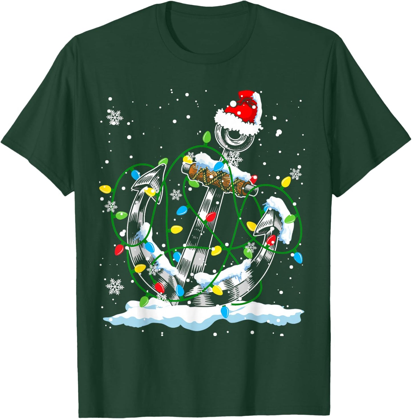 Santa Anchor Cool Christmas Lights Boating Sailing Boat Ship T-Shirt - T-Shirt | Forest