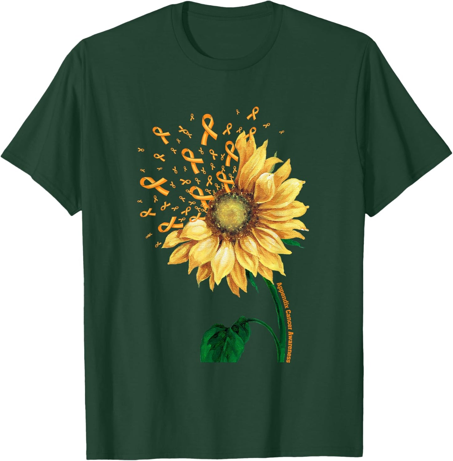 APPENDIX CANCER AWARENESS Sunflower Orange Ribbon Fighter T-Shirt - T-Shirt | Forest