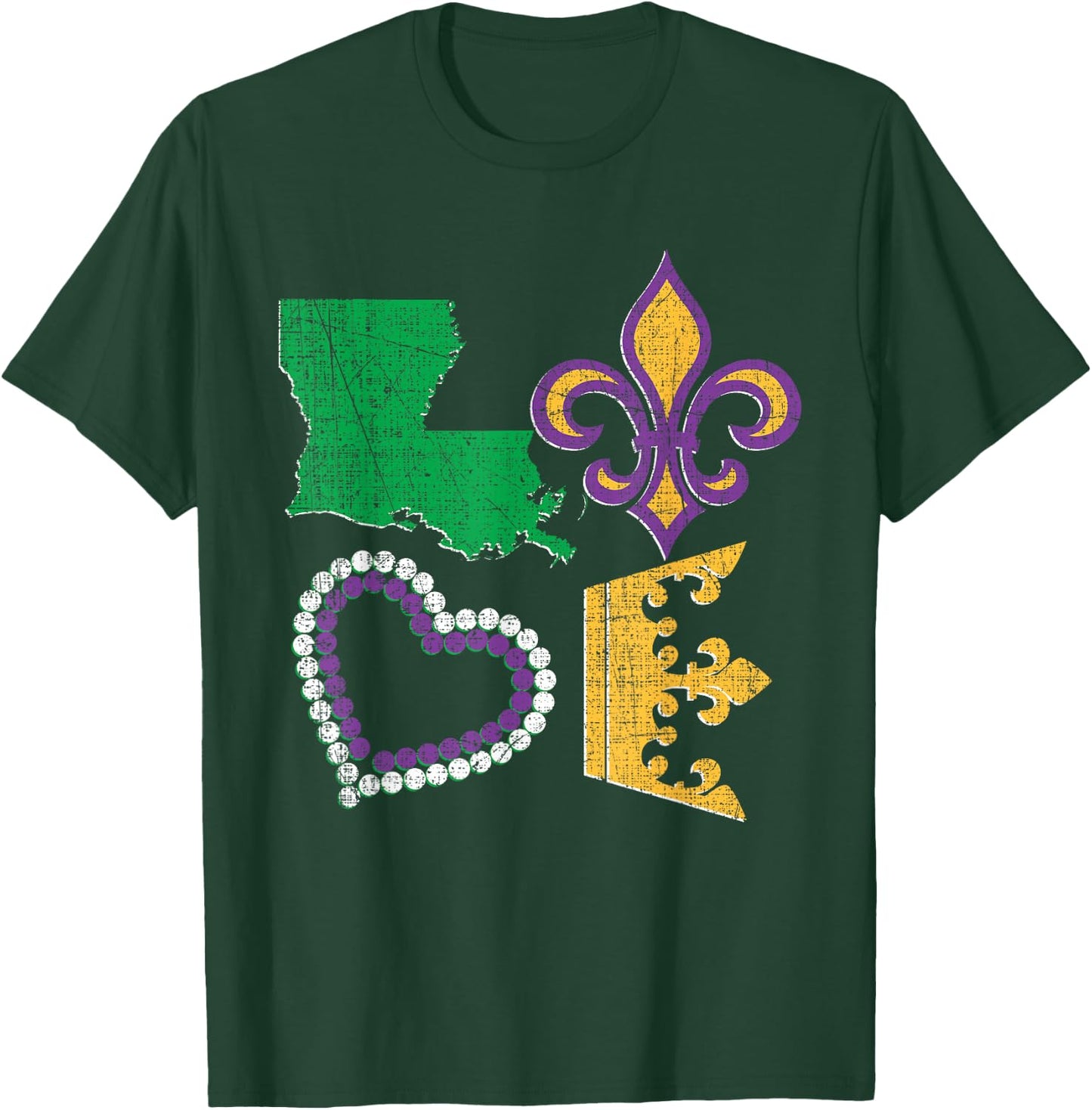 Women's Mardi Gras Shirt I Love Mardi Gras Distressed Gift T-Shirt - T-Shirt | Forest